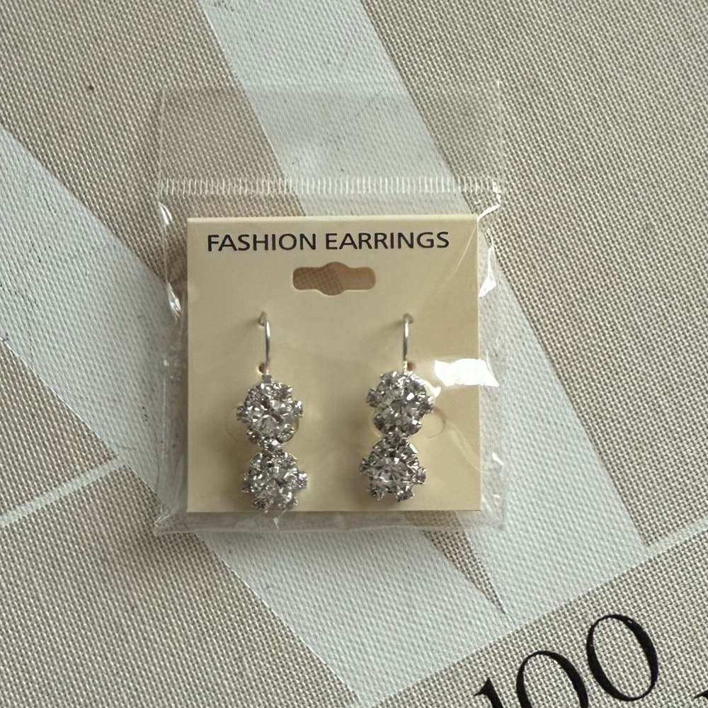Sparkly Silver Double Cluster Drop Earrings